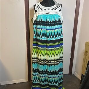 NY Collection Blue Green Sleeveless Maxi Sundress
